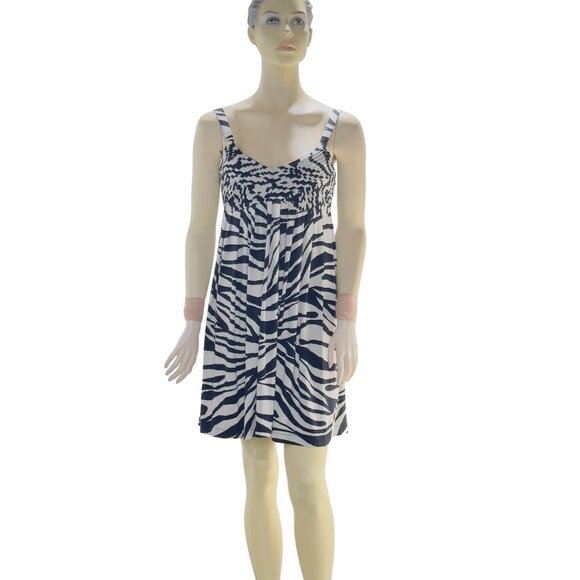 ND NEW DIRECTION Women's Dress B&W Zebra Print Empire Waist Tufted Flowy Size 4 - Picture 4 of 11